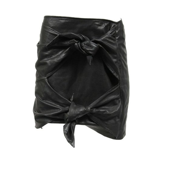 Isabel Marant Étoile Black Lamb Leather Twist Bow Tie Knot Skirt 40 - Picture 1 of 12